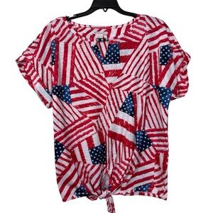Allison Daley Red and Blue Flag Print Blouse
